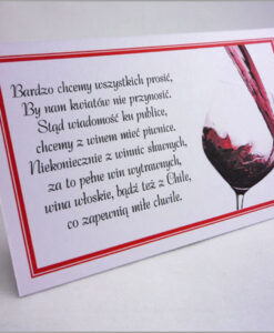 Karteczki bileciki do zaproszeń ślubnych z wierszykiem o winie